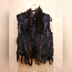 Real rabbit fur vest black hoodie